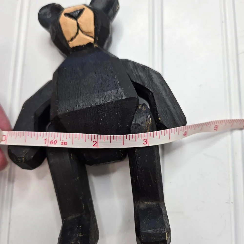 Carved Wood Teddy Black Bear 6” Legs and Arms Move Cabin Woods Poseable Sitting - Picture 9 of 10